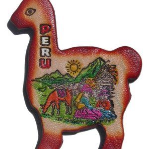 Cuzco Peru leather llama magnet  handpainted